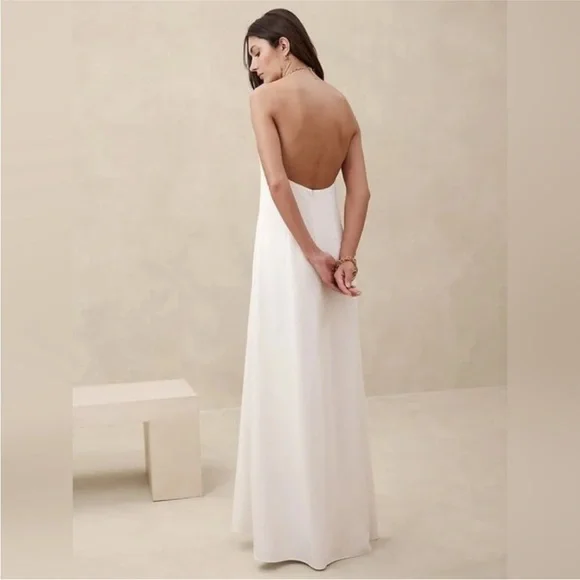 Banana Republic Halter Dress Cream Maxi Size 10 EUC - Picture 2 of 13
